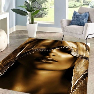 Cool Rug, Office Decor Rug, Personalized Gifts, Golden Woman Portrait Rug, Gold Rug, Modern Rug, Luxury Rug, Popular Rug, Saloon Rug,