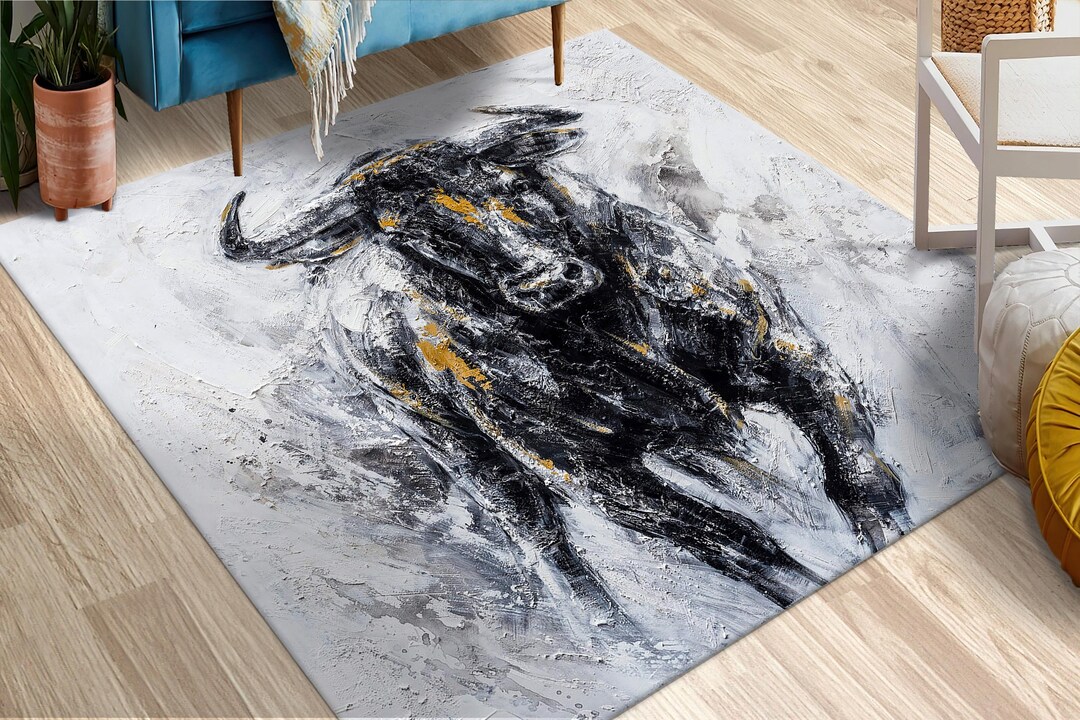 Abstract Bull Art Rug: Black and White Expressionist Floor Mat - Etsy