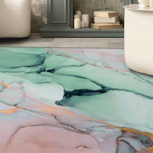 Green Marble Rug: Shimmery Gold Accent, Modern Soft Tones