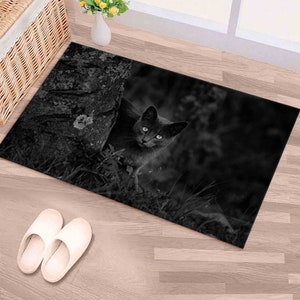 寝室用ラグ、壁掛けラグ、ソフトラグ、滑り止めカーペット、黒猫ラグ、猫好きのギフトラグ、動物ラグ、玄関ラグ、バスルームラグ、