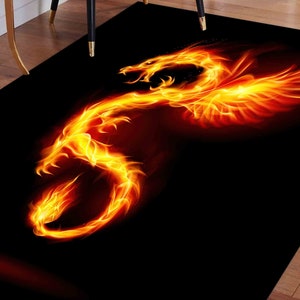 Salon Rug, Office Decor Rug, Home Decor Rug, Anti-Slip Carpet, Black Rugs, Dragon Silhouette Rugs, Animal Rug, Large Rug, Gift For The Home,