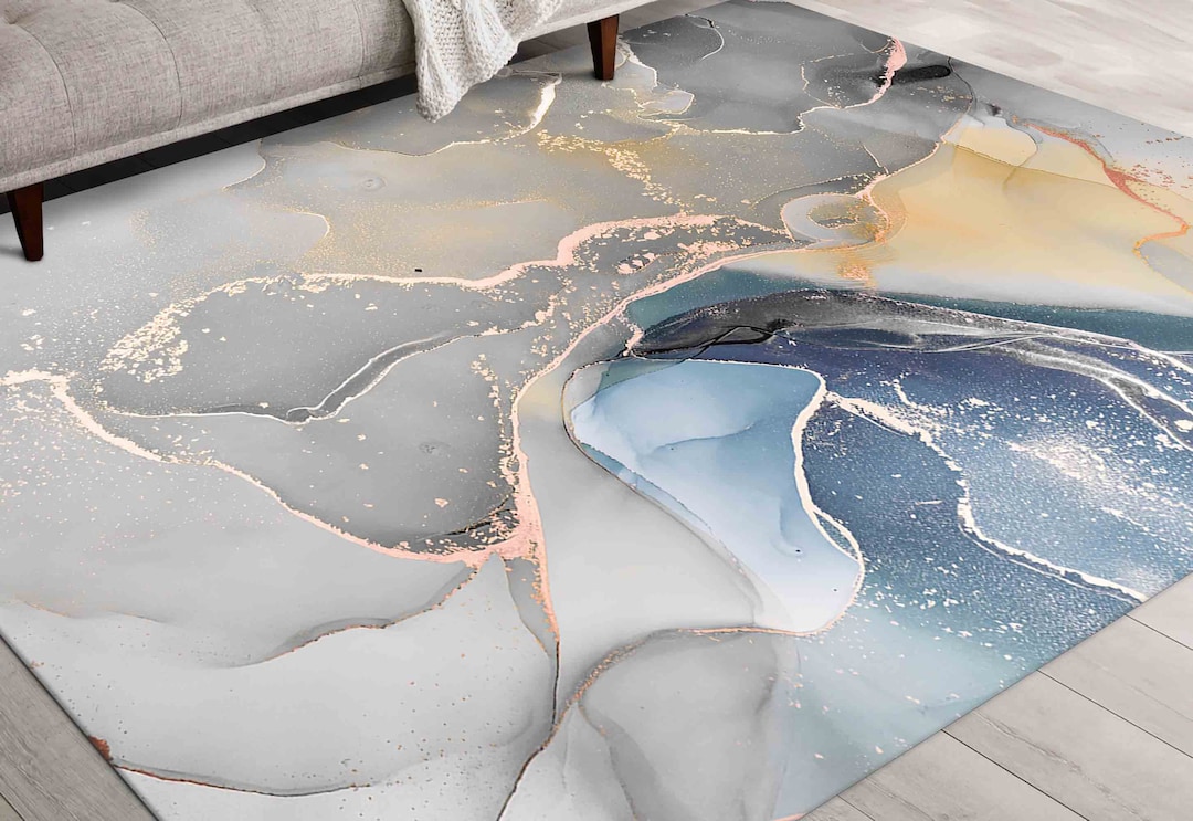 Soft Tones Marble Rug Blue Marble Rugs Gray Marble Rug Etsy
