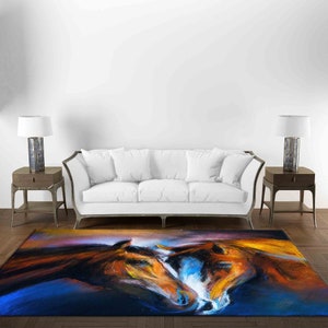 Entryway Rug, Bedroom Rug, Hallway Rug, Gift For The Home, Two Horses Painting Rug, Horse Rug, Animal Rug, Gift For Her, Indoor Rug,