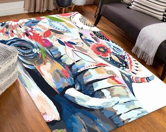Colorful Elephant Rug: Bohemian Home Decor