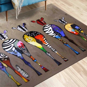 3D Printed Rug, Decorative Rug, Easy to Clean Rug, Non Slip Rug, Graffiti Rug, Banksy Zebra Rug, Abstract Rug, Dining Room Rug, Cool Rug,