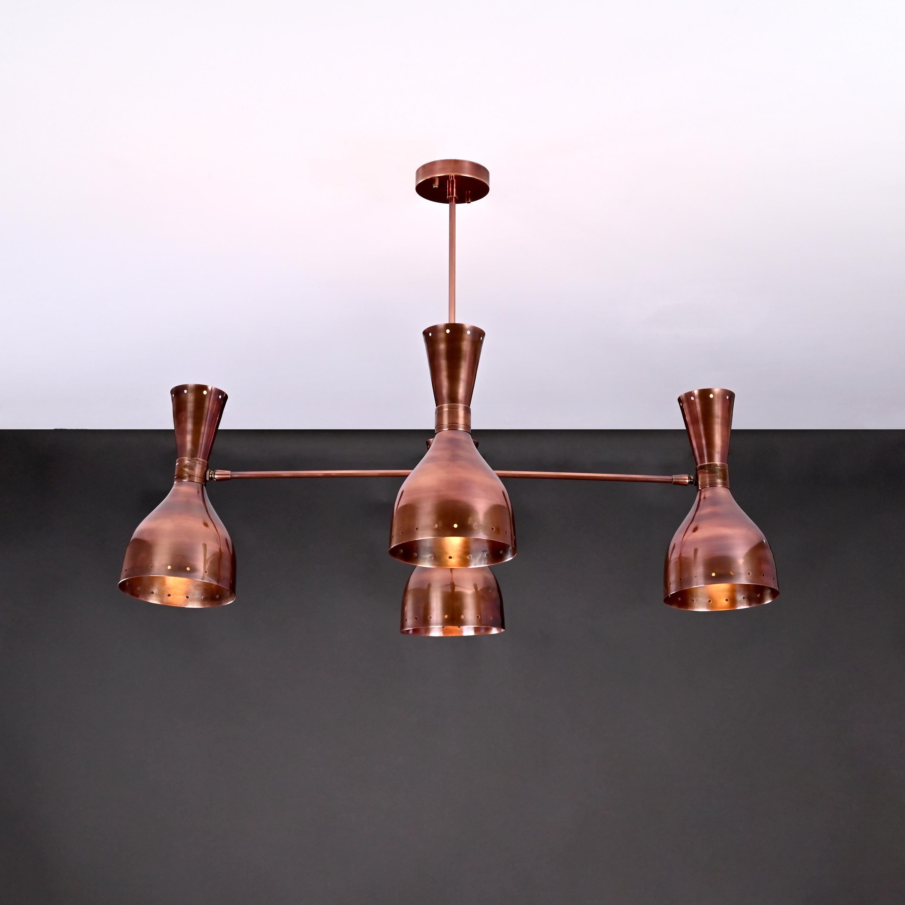 Mid Century Modern 8-Light Diabolo Chandelier – Copper Patina Brass Pendant Light, Customizable Colors & Sizes