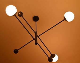 Blackened Brass Globe Chandelier: Mid-Century Modern 3-Light Pendant Lamp