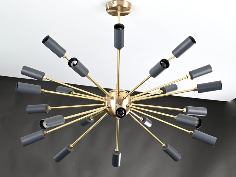 Brass Sputnik Chandelier , Mid Century Starburst Chandelier Made of