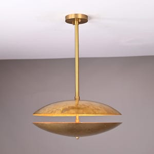 Modern Dual Brass Disc Pendant Light | Raw Brass Industrial Mid-Century Chandelier | 4-Light E26/E27 Customizable Fixture