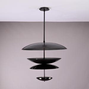 Blackened Brass Tiered Chandelier, 8 Light Dome Disc Pendant Lamp, Modern Industrial Ceiling Fixture for Dining Living Room Decor