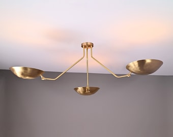 Industrial Brass Semi Flush Mount Ceiling Light | Mid-century Indirect Glow Fixture | Handmade Customizable Flush Mount Lighting Ambient