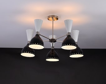 10 Light Elegant Italian Pendant Modern Stilnovo Style Mid Century Brass Sputnik Peach Diabolo Ceiling Light