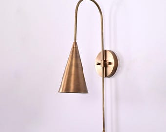 Mid Century Modern Brass Cone Wall Sconce | Patina Finish