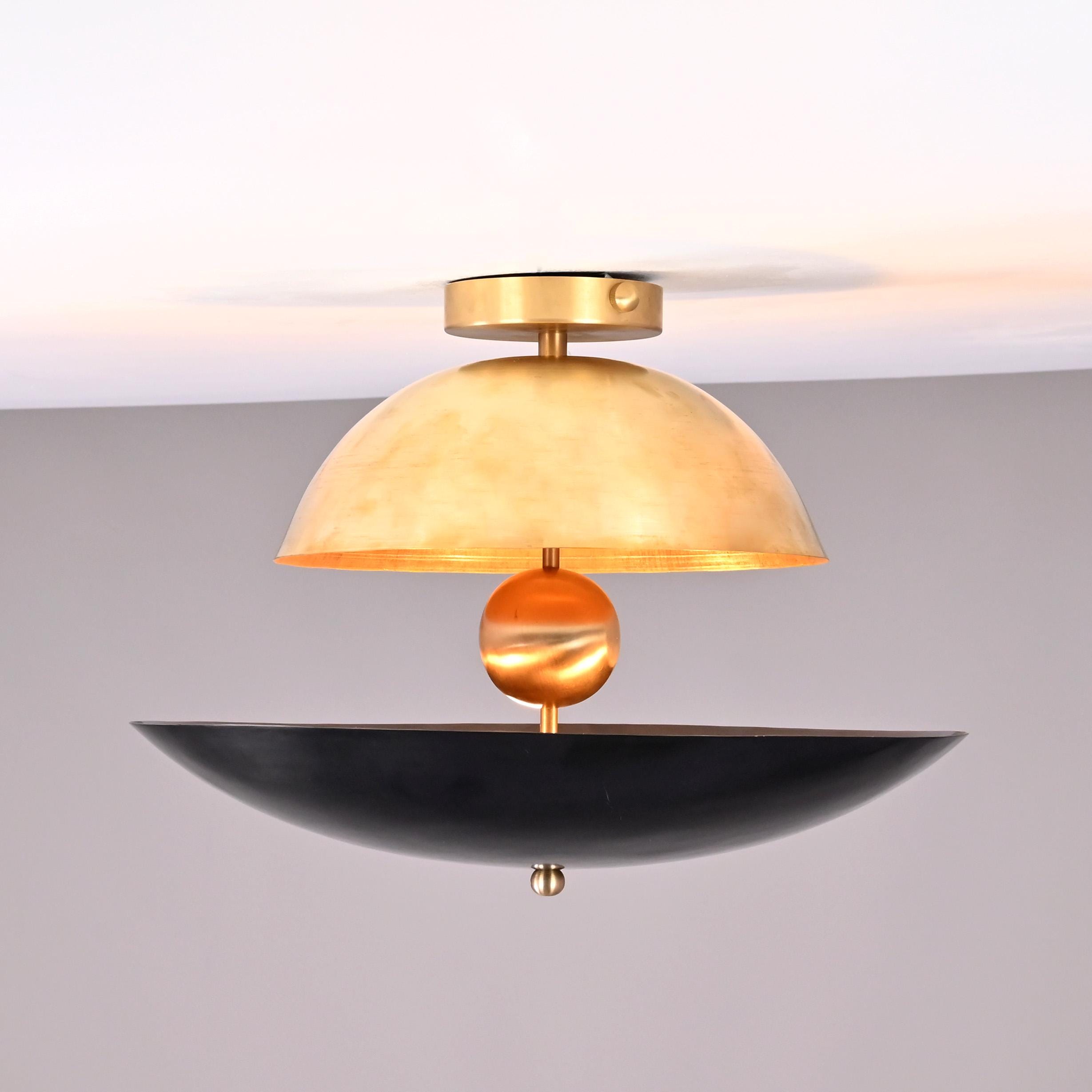 5 Lights Industrial Brass Sunrise style flush mount chandelier Raw brass & Blackened Brass finish  No-Shadow Ambient Uplifting light