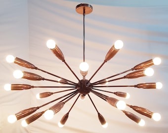 Copper Patina Sputnik Chandelier, Mid-Century Modern Ceiling Light
