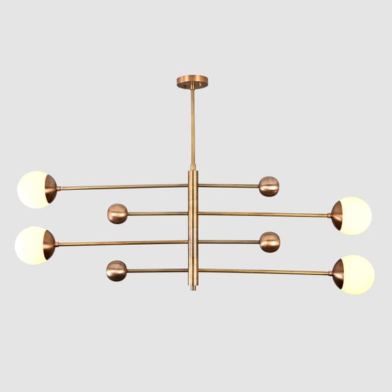 Moderner Kronleuchter Mit Glaskugeln & Messing-Optik - Dimmbar, 9-armig, Mid-Century Design