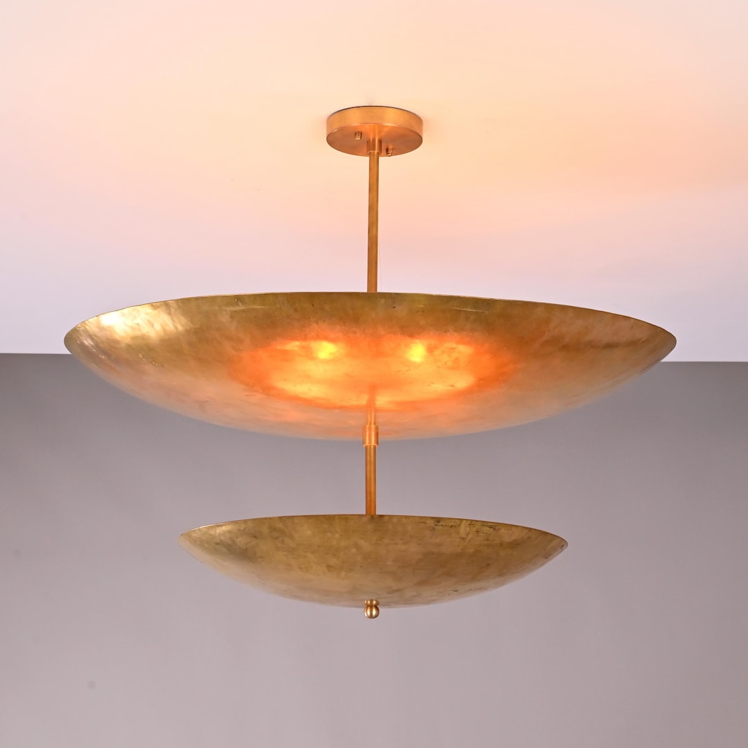 Modern Brushed Gold Layered Disc Pend...