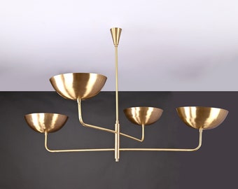 Brushed Brass Orbital Chandelier | Mid-Century Modern 4-Light Pendant