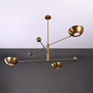 Messing Sputnik Kronleuchter: Mid Century Modern, 3-flammige Orbital Pendellampe