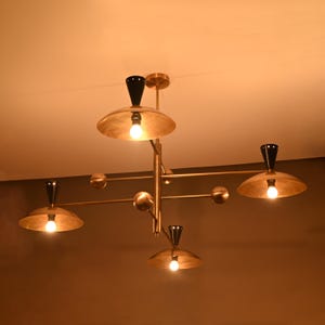 Diabolo 8-Light Brass Chandelier | Modern Industrial Ceiling Light | Customizable Mid-Century Fixture | Brass Leaf Studio