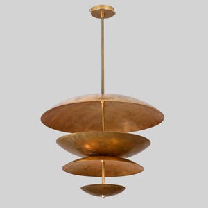 Fountain Disc Brass Chandelier 24&quot; Dia | Custom Industrial Pendant Light | Adjustable Ceiling Lamp Indirect Glow | Vintage Lighting 6 Light