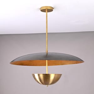 Brass Disc Style CHANDELIER – 30&quot;| Industrial Lighting Fixture | Raw Brass and Blackened Brass Finish |Custom Finishes Available