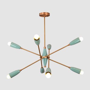Mid-Century Modern Sputnik Chandelier | Industrial Brass Pendant Light | Custom Finish Ceiling Fixture | made by Brass Leaf Studio