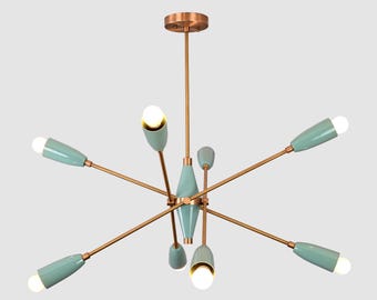 Mid-Century Modern Sputnik Chandelier | Industrial Brass Pendant Light | Custom Finish Ceiling Fixture | made by Brass Leaf Studio