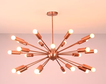 Copper Patina Sputnik Chandelier | Mid Century Modern 24-Light Pendant
