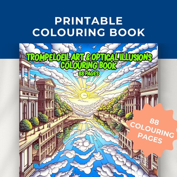 Trompe L'oeil Art Optical Illusion Colouring Book, Printable 3D Adult Colouring Book Digital Download