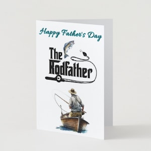 La tarjeta imprimible del día del padre de Rodfather, descarga digital de la tarjeta imprimible del padre pescador, parodia del padrino