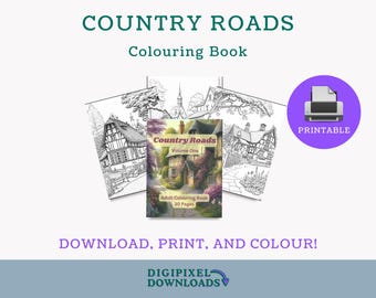 Libro para colorear imprimible de caminos rurales: 30 ilustraciones de casas de pueblo (descarga digital)