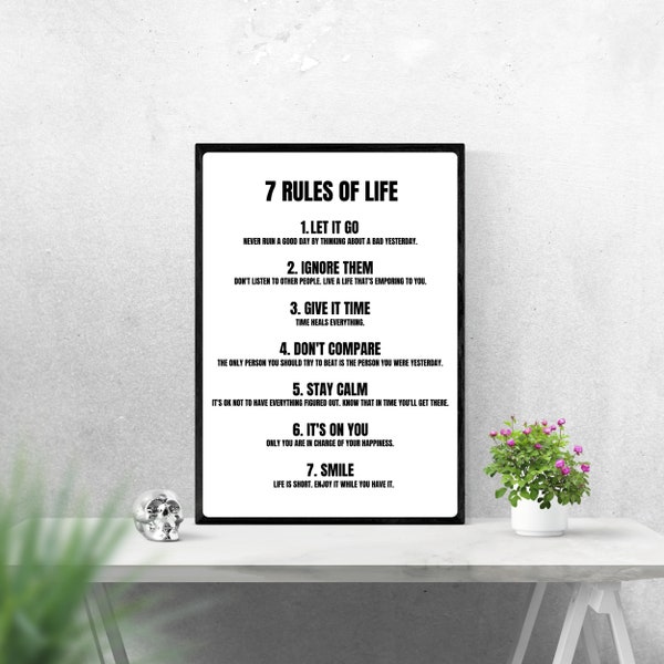 7 Rules of Life Quote Print, Office Wall Art, Business Workplace Decor, Motivational Print, Inspirational Quote, Entrepreneur Gift