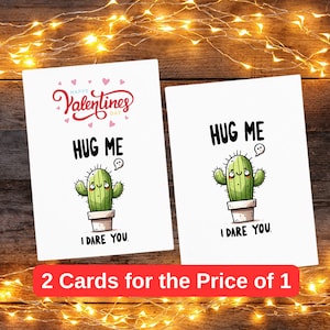 Carte imprimable amour drôle, câlins moi, je te défie, carte de cactus, carte de Saint-Valentin pour petite amie, femme, petit ami, mari, téléchargement numérique