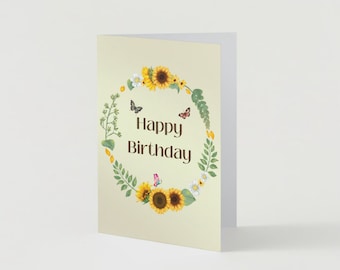 Sunflower Butterfly Happy Birthday Card: Floral Printable (PDF & PNG)
