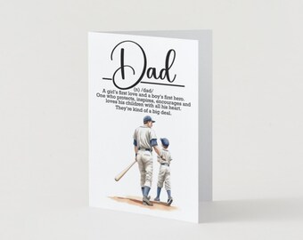 Printable Card For Dad, Baseball Dad and Son With Dad Definition, Dad Birthday Card from Son, Printable Father's Day Card, Digital Download
