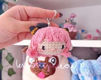 anya keychain amigurumi crochet // ready to ship // cute kawaii stuffed animal toy plushie snuggle // spy x family spyxfamily forger head