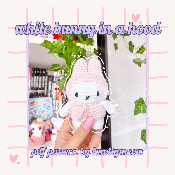 crochet pdf pattern // no-sew white bunny in a hood // amigurumi cute plushie toy stuffed animal kawaii rabbit in a dress