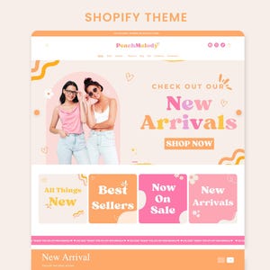 Boutique Shopify Theme Website Template | Ecommerce Store | Feminine | Pastel Pink Peach | Modern | Cute | Editable Canva | Shopify 3.0
