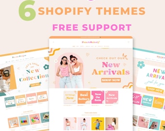 6 Shopify Theme Bundle | Free Theme Install | Boutique Shopify Website Template, Cute Feminine Design | Canva Templates | Shopify OS 2.0