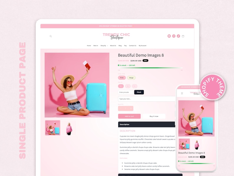 TrendyChic – Shopify-Website-Vorlage für Bekleidung | Rosa Boutique-Website, feminines und niedliches Design | Canva-Vorlagen | Shopify OS 2.0 Bild 7
