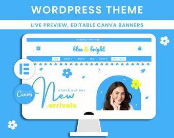Blue & Bright WordPress Theme | Minimalist WordPress Theme | Elementor Pro Theme | Colors WordPress Template Editable Canva |