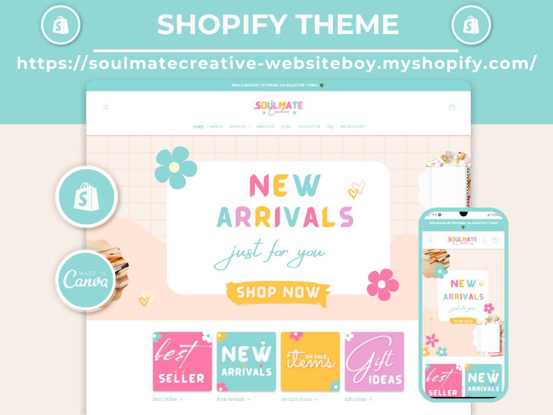 Customizable Shopify theme with Canva editable templates