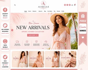 Pastel Shopify Theme | Fashion Shopify Theme | Pink Boutique Website Template | Editable Canva | OS 2.0