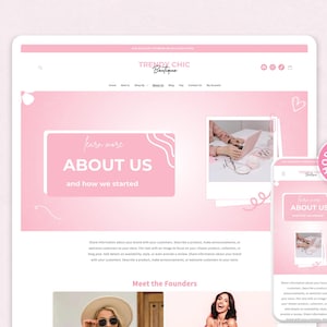 TrendyChic – Shopify-Website-Vorlage für Bekleidung | Rosa Boutique-Website, feminines und niedliches Design | Canva-Vorlagen | Shopify OS 2.0 Bild 5