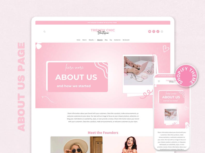 TrendyChic – Shopify-Website-Vorlage für Bekleidung | Rosa Boutique-Website, feminines und niedliches Design | Canva-Vorlagen | Shopify OS 2.0 Bild 5
