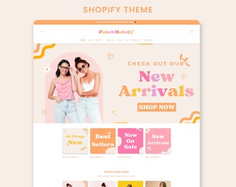 Peach Melody Boutique Shopify Theme | Pink Shopify Template | Feminine, Minimal & Cute Design | Editable Canva Templates | Shopify OS 2.0