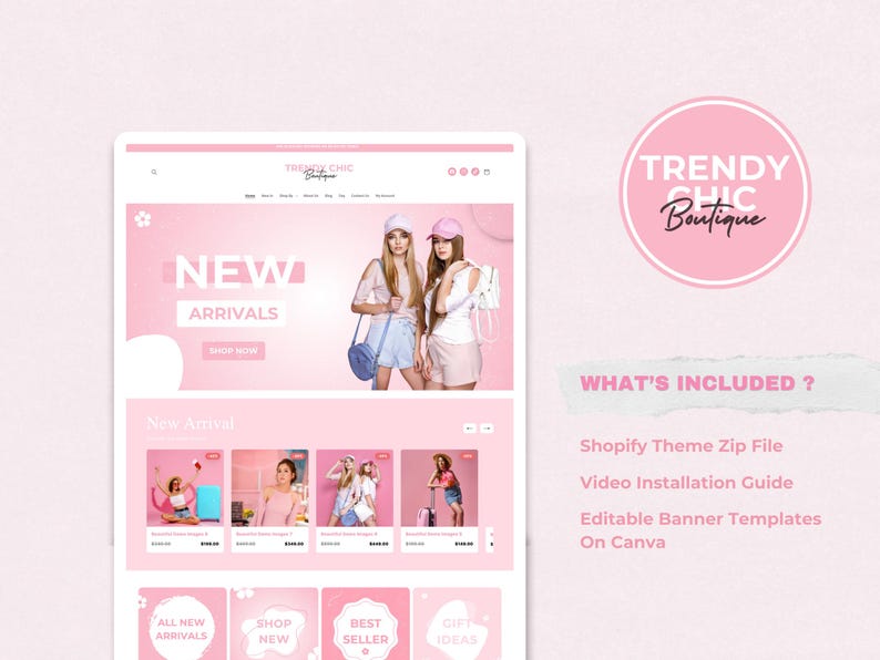 TrendyChic – Shopify-Website-Vorlage für Bekleidung | Rosa Boutique-Website, feminines und niedliches Design | Canva-Vorlagen | Shopify OS 2.0 Bild 10