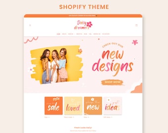 Daisy Dreamers Boutique Shopify Theme | Pink Shopify Template | Feminine, Minimal & Cute Design | Editable Canva Templates | Shopify OS 2.0