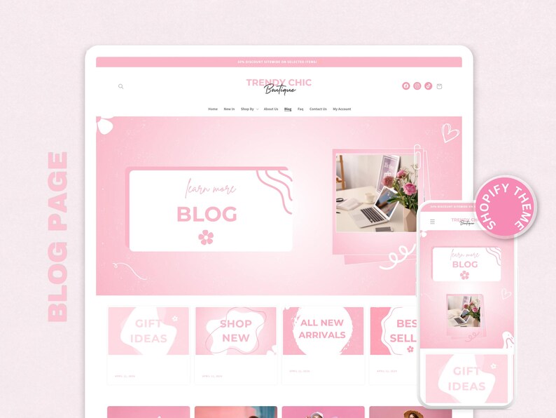 TrendyChic – Shopify-Website-Vorlage für Bekleidung | Rosa Boutique-Website, feminines und niedliches Design | Canva-Vorlagen | Shopify OS 2.0 Bild 6